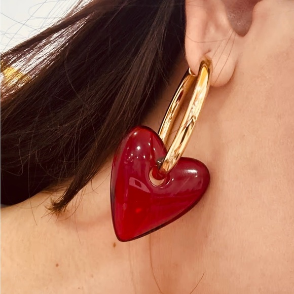 New Punk Vintage Metal Hoop Red Heart Drop Earrings for Women - Picture 4 of 4